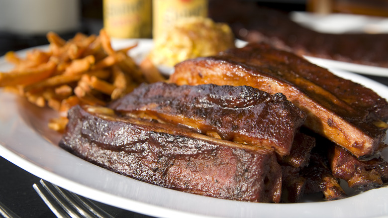 Kansas City-style ribs with sweet potato fries