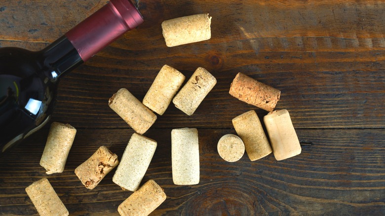 wine bottle with assorted corks