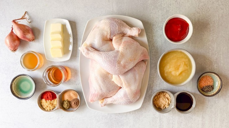 Applesauce barbecue chicken ingredients on countertop