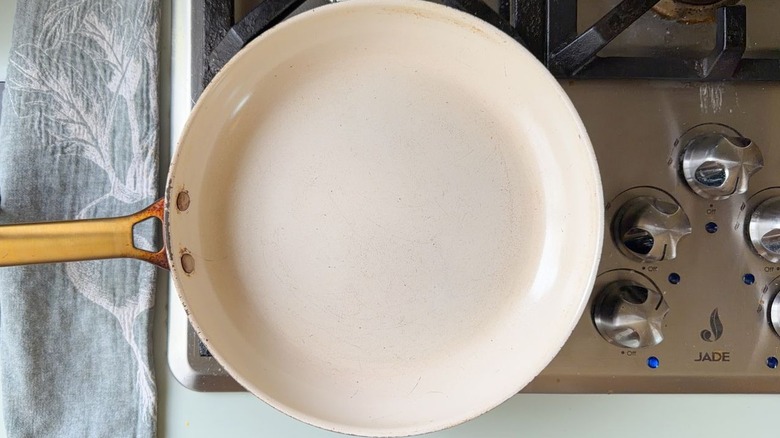 Large white skilled on stovetop