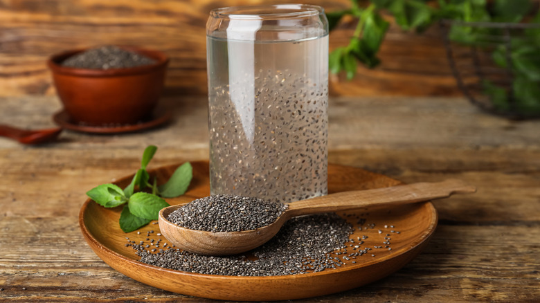 chia seeds in glass of water