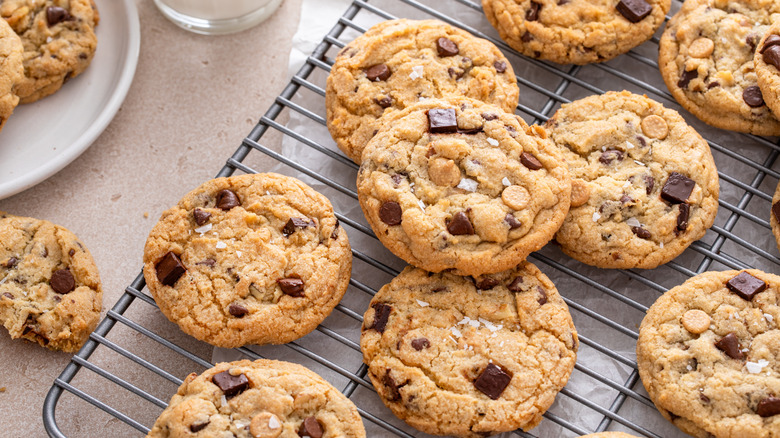 Rack of chocolate peanut butter cookies