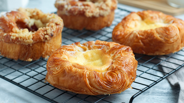 Rack of Danish filled pastries