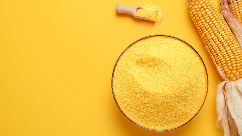 Bowl of cornmeal and dried corn