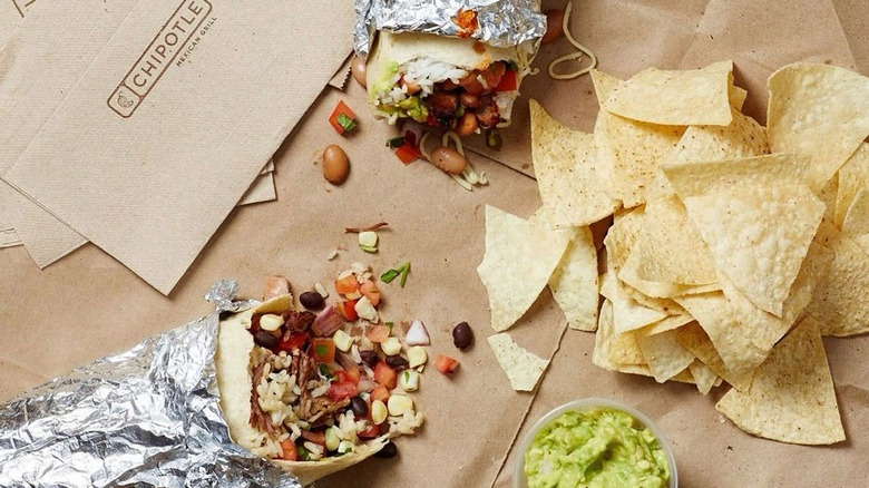 Chipotle vegan bean burritos guacamole and chips