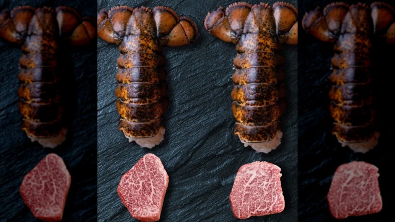 Costco A5 Wagyu filets with lobster tails