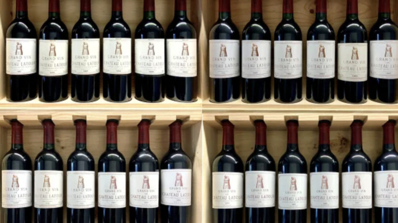 Cases of wine bottles from Costco's Chateau Latour wine collection