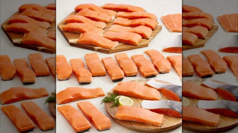 Costco Aysen Coho salmon filets on serving platters