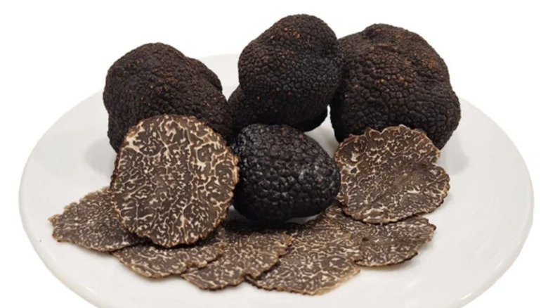 Costco European Fresh Black Winter Truffles on a white plate