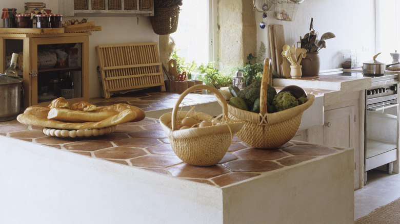 Kitchen with ceramic tiled countertop
