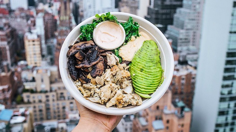 Avo bowl from Avocaderia with NYC backdrop