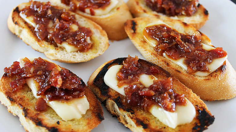 Bacon jam and Brie crostini