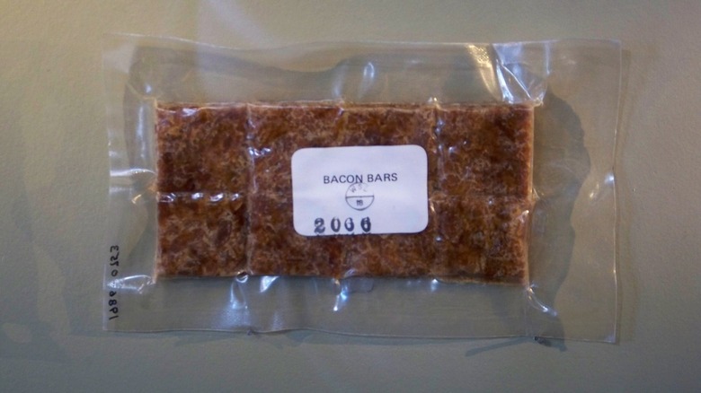 Dried bacon squares as space food