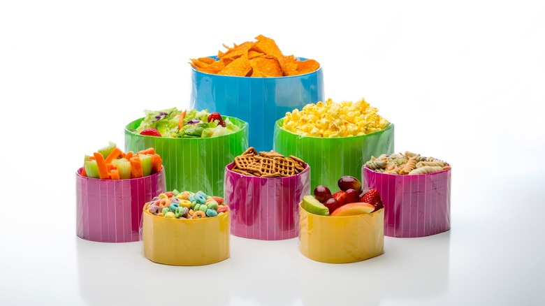 Colorful BagBowls holding various foods