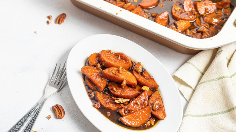 baked candied yams on plate