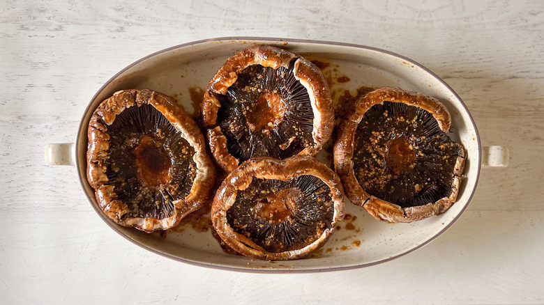 portobello mushroom caps in marinade