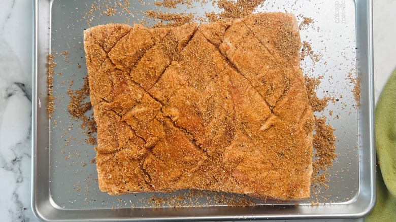 seasoned raw pork belly