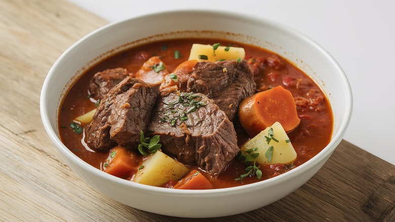 A bowl of traditional beef stew