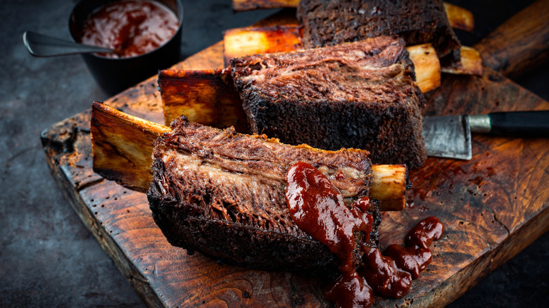 Traditional barbecue beef short ribs with sauce