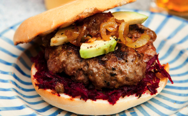 Beefburger Bagel With Crispy Fried Onions And Avocado Recipe