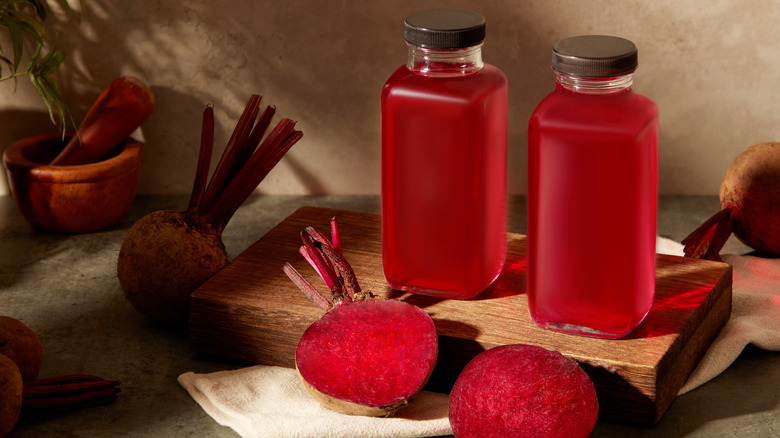 Bottles of beet juice 