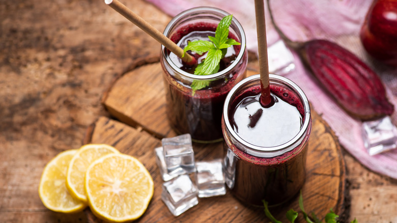 Glasses of beet lemonade