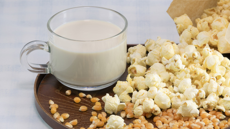 Popcorn with a cup of milk