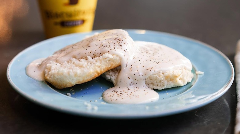 Biscuitville biscuits covered in sausage gravy