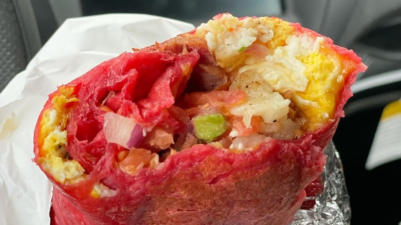 burrito with red tortilla