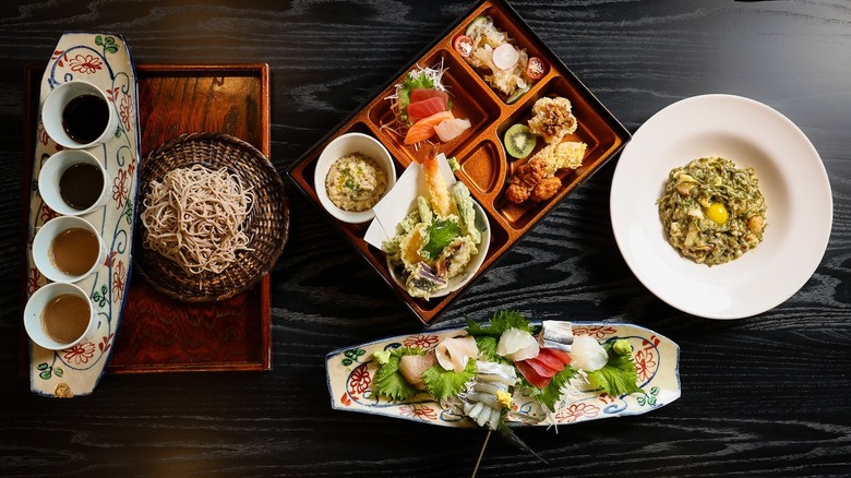 Soba sampler and sashimi served at Tei-An Dallas.
