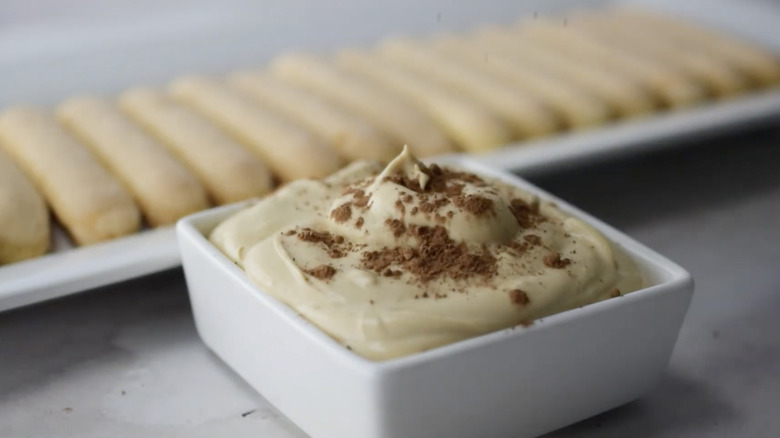 A ramekin of tiramisu dip.