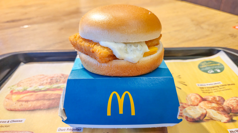 McDonald's Filet-O-Fish set upon its box on a service tray