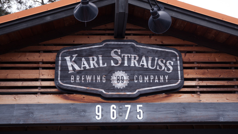 Kar Strauss sign outside a Karl Strauss brewpub in San Diego.
