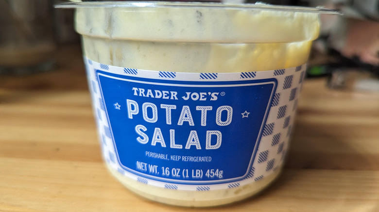 Trader Joe's Potato Salad sitting on a table.