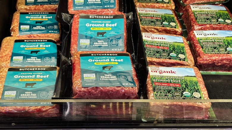 Packages of vacuum-sealed ground beef