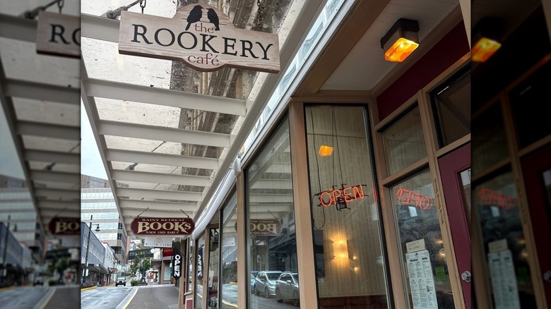 The Rookery Cafe sign and restaurant exterior.