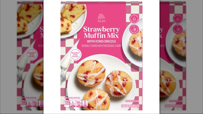 Boxed muffin mix showcased on white background.