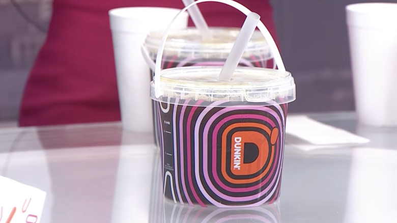 A 48-ounce Dunkin' Iced Beverage Bucket
