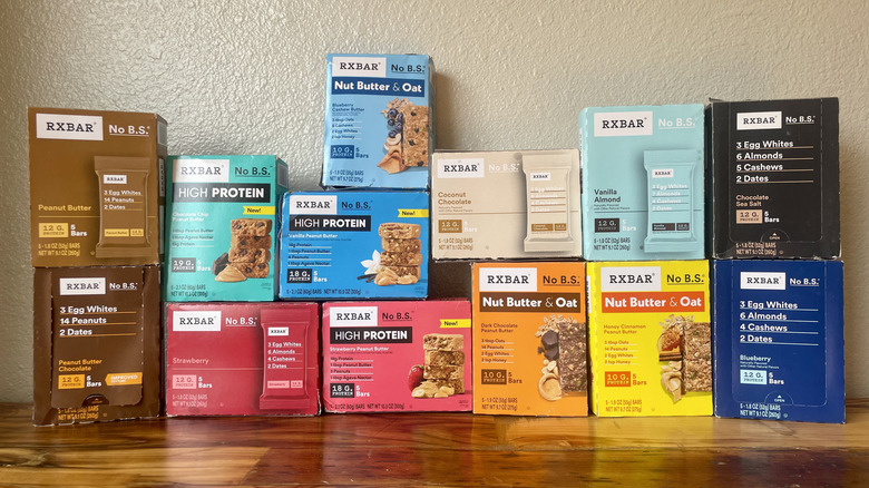 Boxes of different flavored RXBARs.