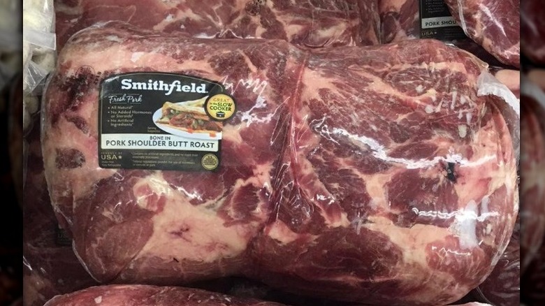 A package of Smithfield Bone-In Pork Shoulder Butt Roast