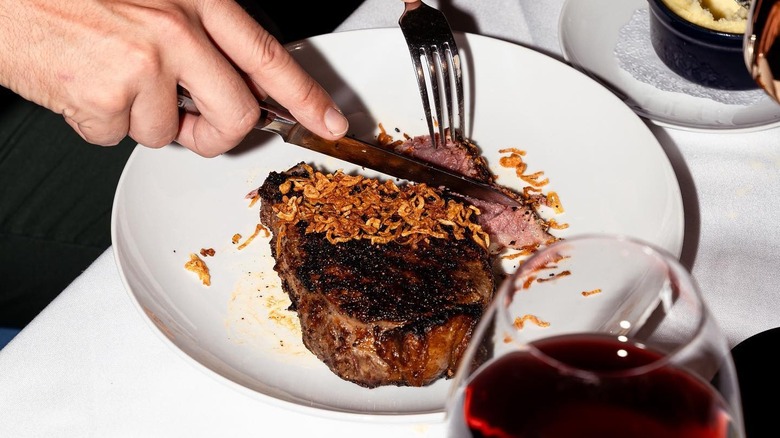 steak fork knife red wine