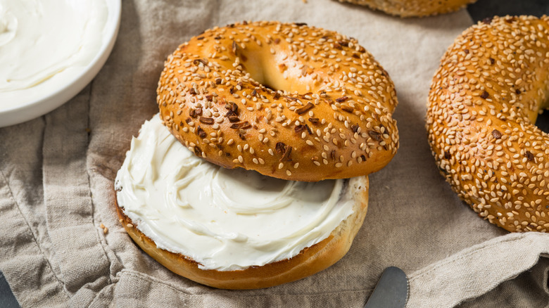 Everything bagel with thick cream cheese