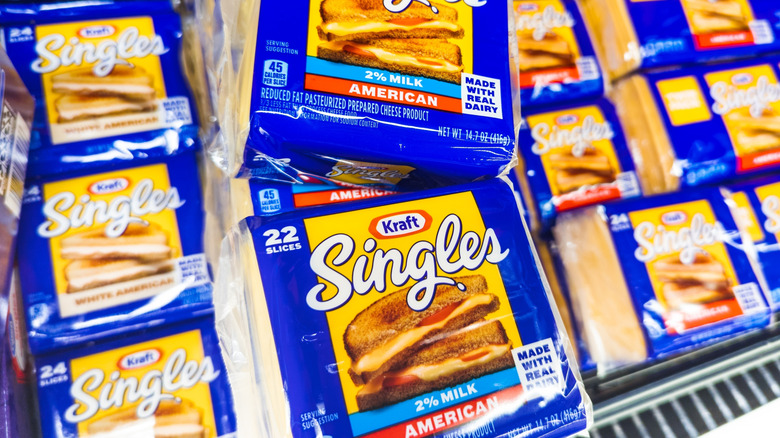 Kraft Singles on shelf.