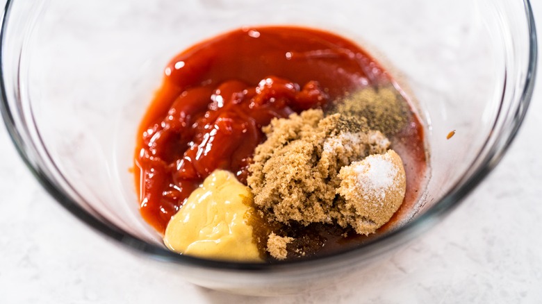 Ingredients to make the sauce for a meatloaf 
