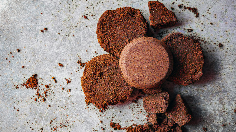 A view of coffee grounds from an espresso machine.