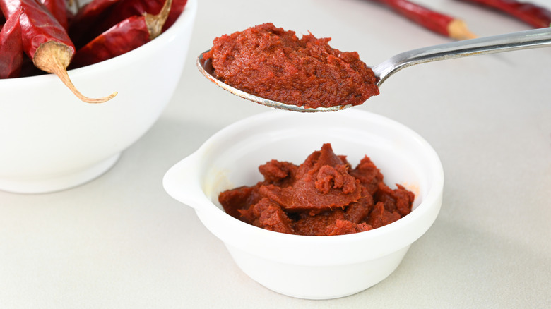 A bowl of Thai red curry paste.