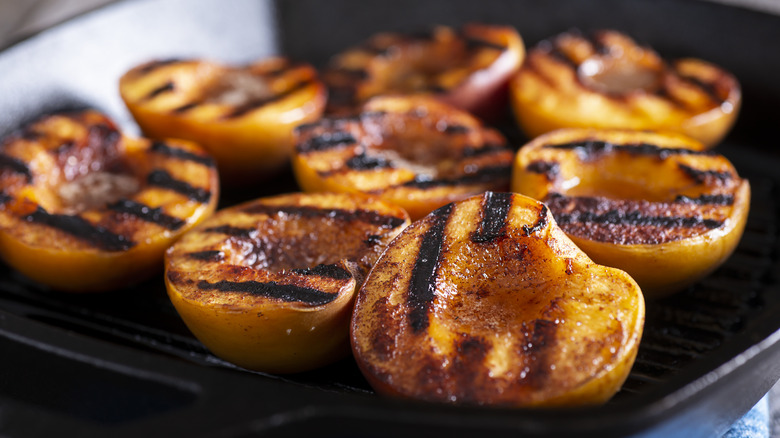 halved grilled peaches