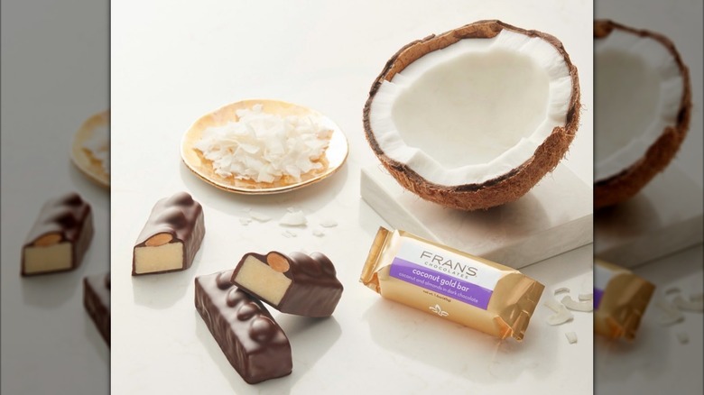 Fran's Coconut Gold Bars and halved coconut