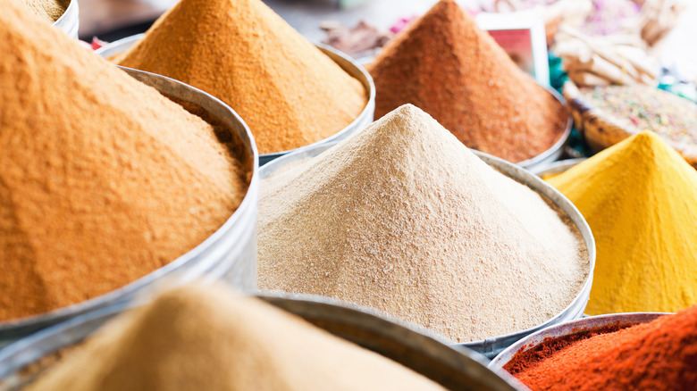 piles of spices in a Moroccan market