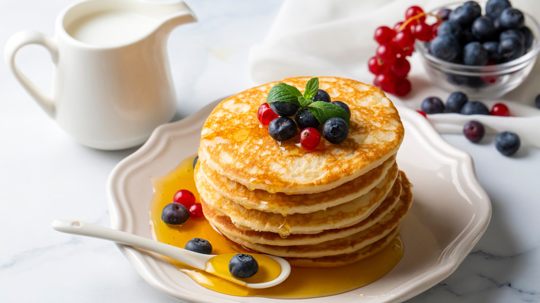 A stack of pancakes.